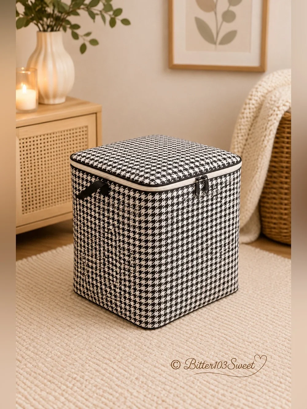 Large Black & White Houndstooth Storage Bag